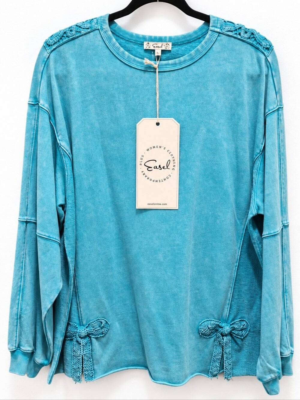 Easel Mineral Wash Crochet Bow Detail Sweatshirt – Size Small Oversized NWT